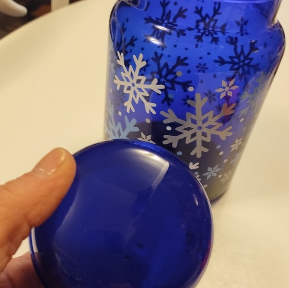 VTG Libbey Cobalt Blue Glass Snowflake Canister Apothecary Jar 7" Christmas - Picture 8 of 9